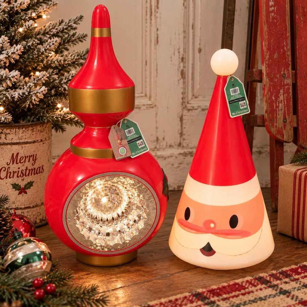 Mr. Christmas Retro Santa & Vintage-Style Reflector Blow Mold Set Indoor Outdoor